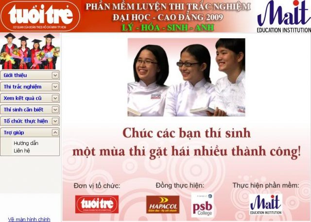 Phần mềm Trắc Nghiệm ĐH 2009 của báo Tuổi Trẻ bản Portable chỉ 7 MB