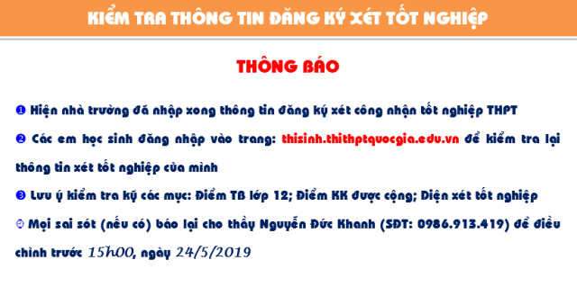 Thông báo kiểm tra thông tin đăng ký xét tốt nghiệp