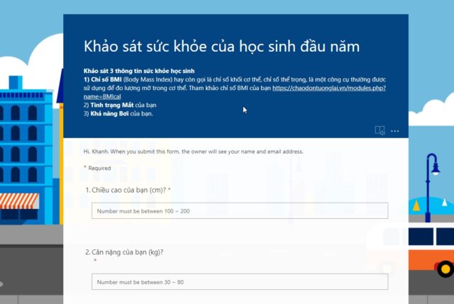 Khảo sát sức khỏe của học sinh đầu năm