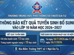 Danh sách trúng tuyển bổ sung vào lớp 10 trường THPT số 1 Ngô Gia Tự năm học 2026–2027