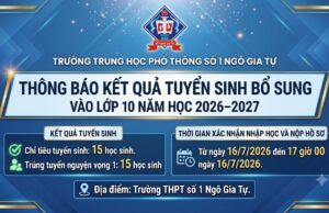 Danh sách trúng tuyển bổ sung vào lớp 10 trường THPT số 1 Ngô Gia Tự năm học 2026–2027