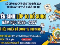 Thông báo về việc tuyển sinh bổ sung vào lớp 10 năm học 2026–2027